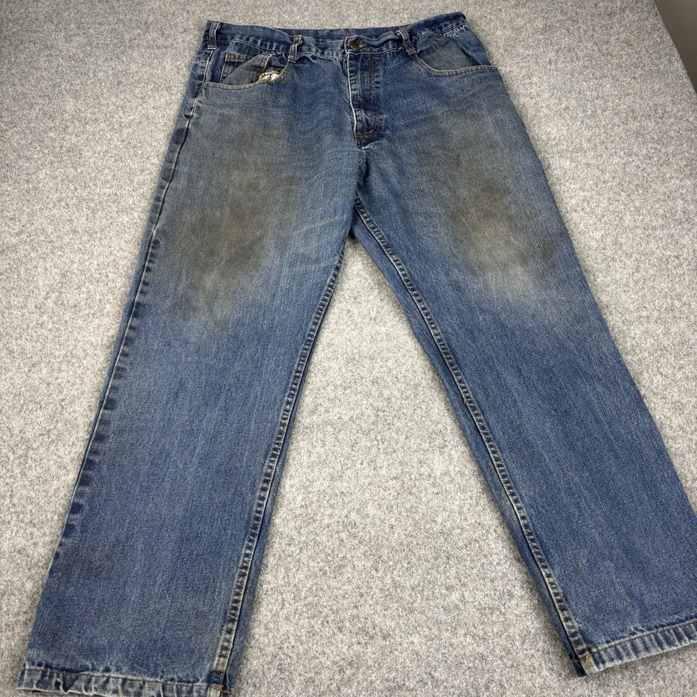 Rasco FR Jeans Mens 36x30 Flame Resistant Work Straight‎ Leg Cat 2 Stained Blue